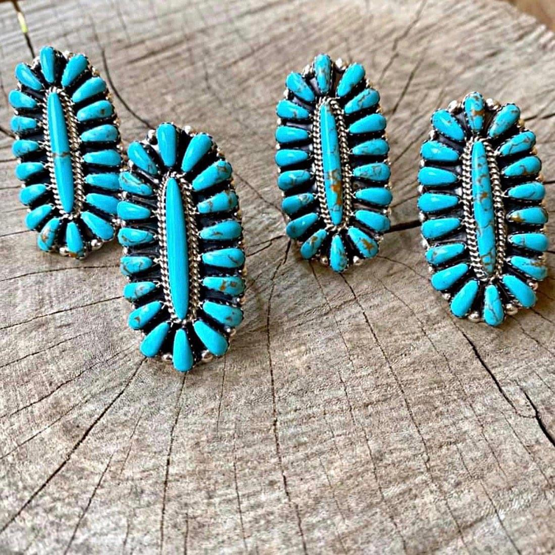 Stamped Turquoise Cluster Ring • Size 7