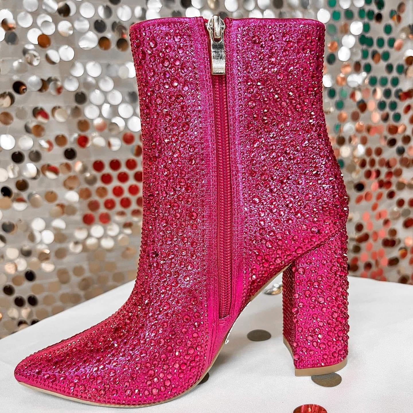 Pink Rhinestone Booties • Size 8
