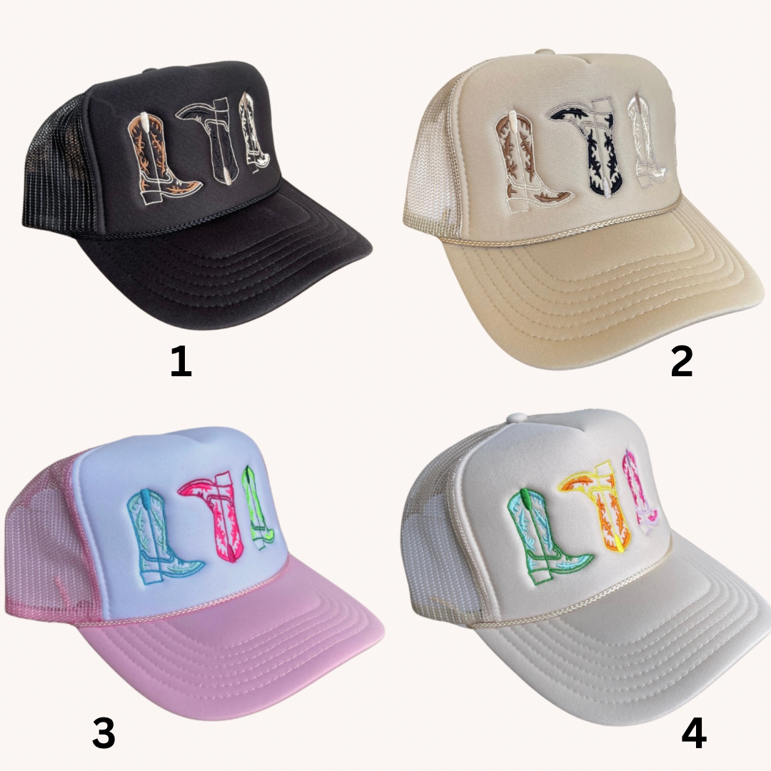 3 Boot Trucker Hat - 4 Colors