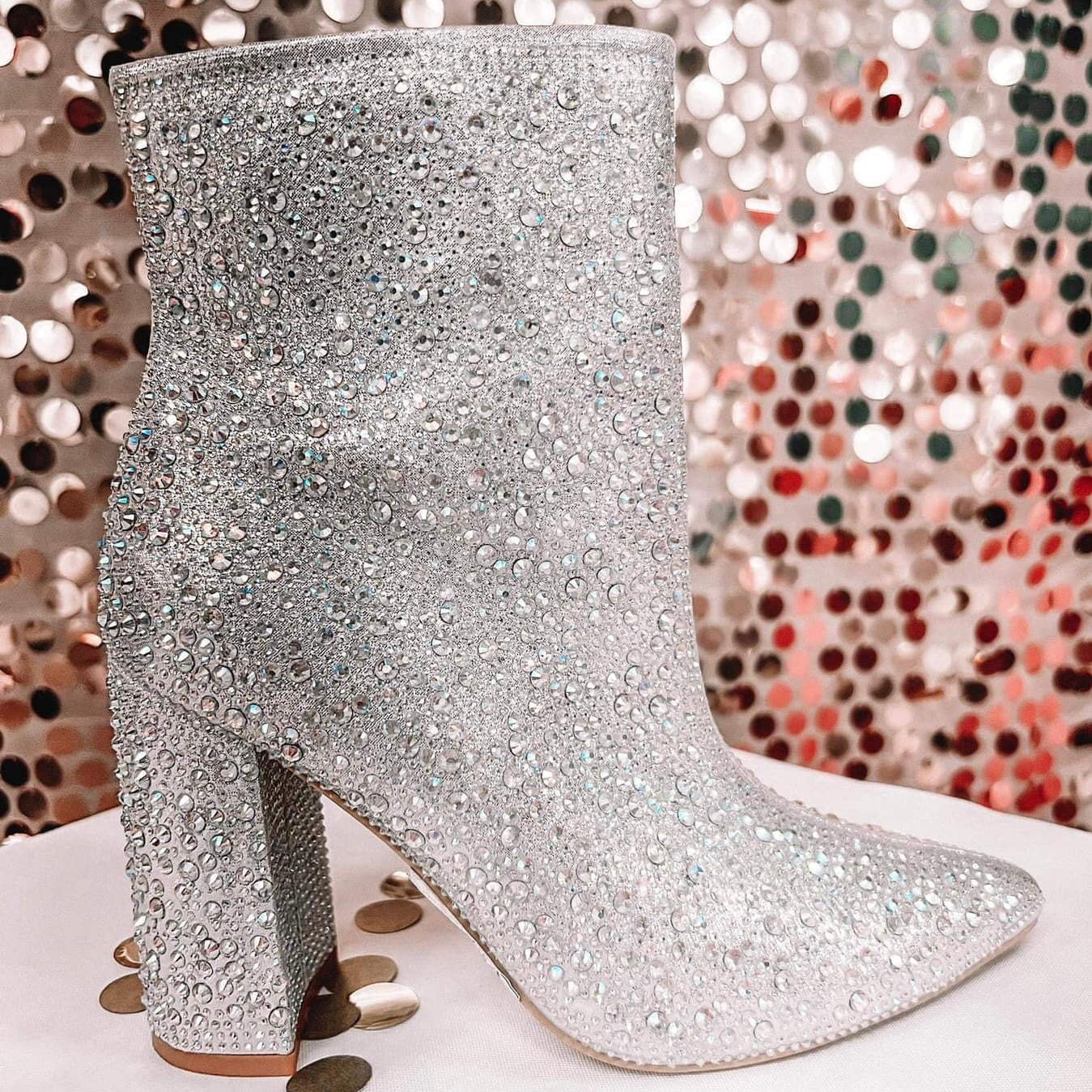 Silver Rhinestone Booties • Size 8