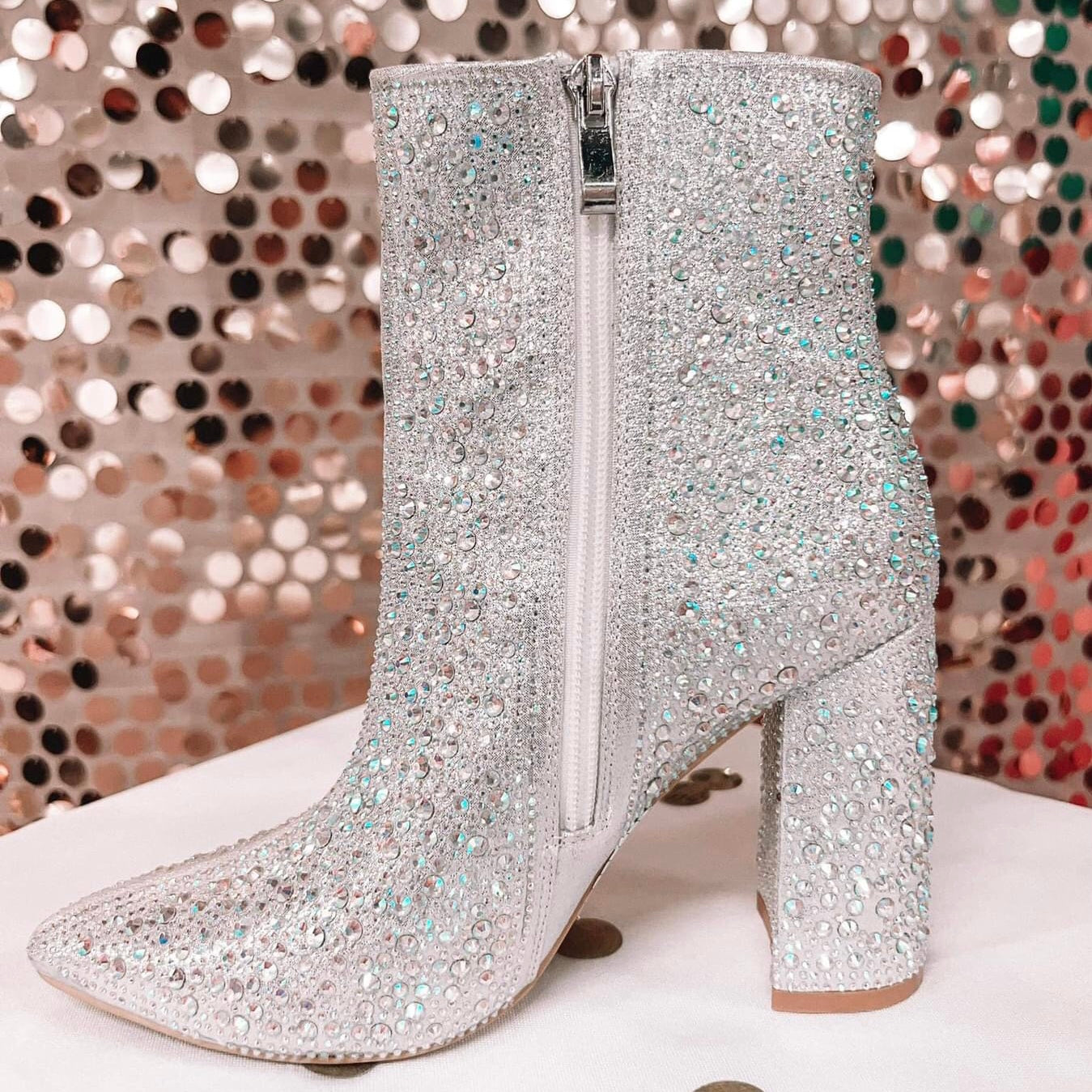 Silver Rhinestone Booties • Size 8