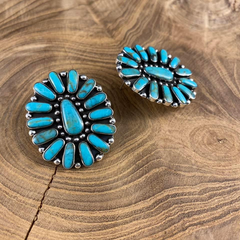 Large Turquoise Oval Cluster Earrings