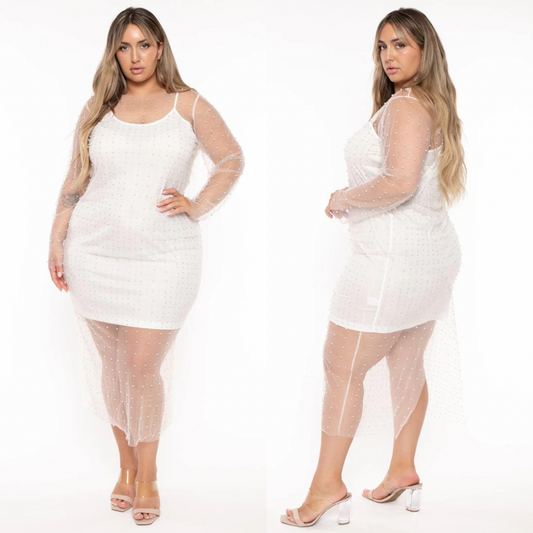 White rhinestone & Pearl Dress Coverup • S-3X