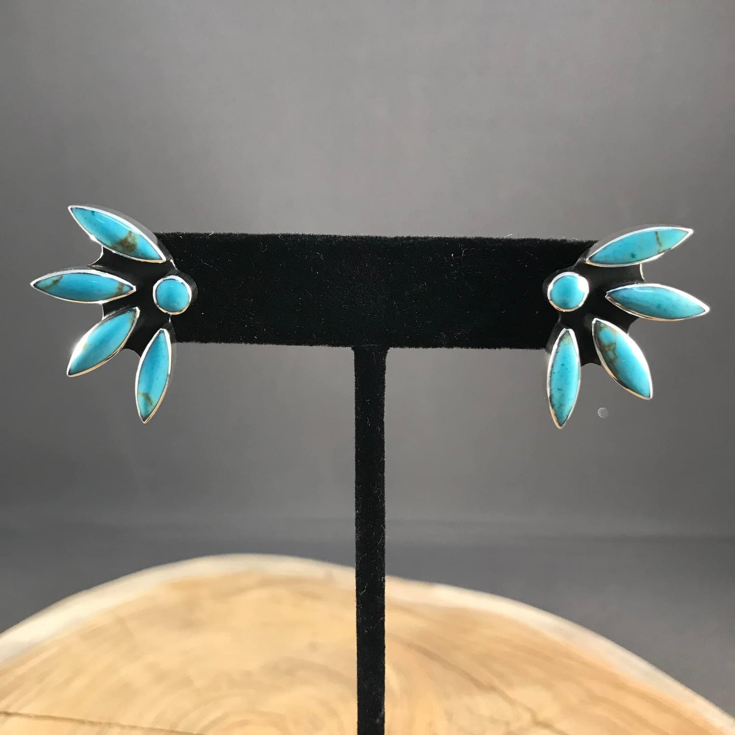 Turquoise Half Flower Post Earrings