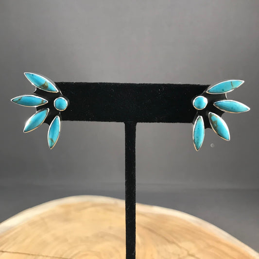 Turquoise Half Flower Post Earrings