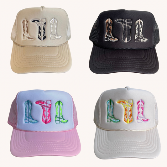 3 Boot Trucker Hat - 4 Colors