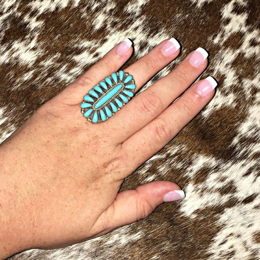 Stamped Turquoise Cluster Ring • Size 7